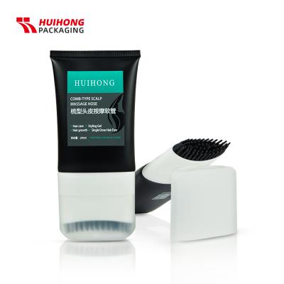D50 100ml plástico de alumínio preto tratamento do couro cabeludo massagem LDPE pente espremer tubo de loção com interruptor