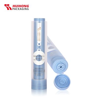 tubo de câmara dupla de aperto de creme para as mãos macio personalizado azul com tampa flip
